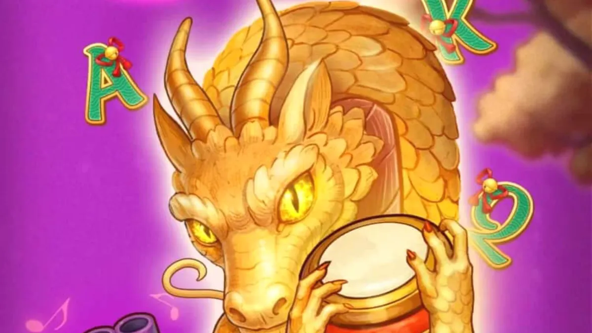 Pemandangan lembah kuno dengan naga emas dalam slot Song for Dragon